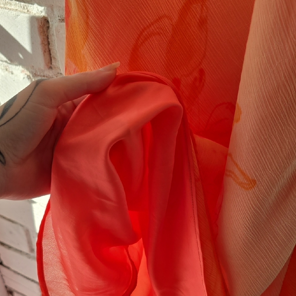 spaghetti Strap Orange Floral Slip Dress with draped hem Y2K - Picture 5 of 7